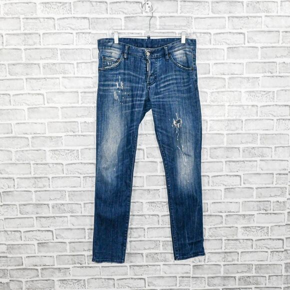 DSQUARED2 Other - Men's Blue Distressed Straight-Leg Jeans
